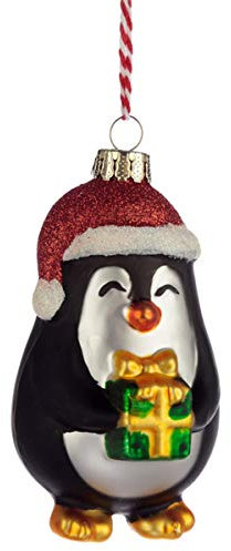 Puckator Penguin mit Geschenk Weihnachtskugel aus Glas