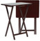 PJ Wood Durable Versatile Lightweight Rectangular Collapsible Solid Wood Television Snack Tray Tables for Indoor Use, Espresso (2 Set)