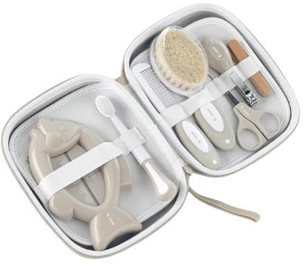 Jane Trousse de soin avec peigne, brosse en poils naturels, ciseaux, coupe-ongles, limes, brosse à dents et thermomètre