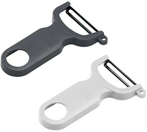 KUHN RIKON 24285 Swiss Peeler-Pelador de Verduras (2 Piezas, Hoja de Acero Inoxidable, Color Gris y Blanco), Plástico