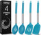 Silicone Cooking Spatulas and Spoons, 4 Pack Heat Resistant Silicone Cooking Utensils Set, Non Stick Large Kitchen Silicone Spatula and Spoons for Cooking, Mixing, Serving, Draining, Blue