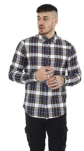 BRAVE SOUL Mens Check Shirt, White - Paulos, M