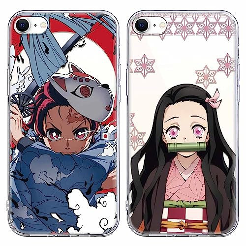 Schutzhülle für Apple iPhone SE 2020/8/7 4,7 Zoll, stoßfest, weich, Silikon, Schutzhülle, Motiv: Anime Tanjirou Nezuko Bumper Case Cover kompatibel mit iPhone SE 2020, 7, 2 Stück