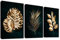 3Pcs Cadre en bois Impression sur Toile Forêt Arbre Or Palm Feuilles Tableau Affiche Decoration Murale Peinture Image Tableau Decoration Murale Salon Chambre Maison Décorations 120x60cm(16x24x3pcs)