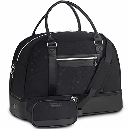 OPOALO Reisetasche für Damen und Herren, große Wochenendtasche mit Schuhfach, Handgepäcktasche, Schwarz mit Tasche, Reisetasche mit Schuhfach