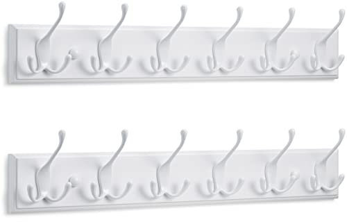 LARHN Garderobenhaken Weiß (2 Stück) - Garderobenleiste Weiß mit 6 Haken - 59 cm - Kleiderhaken Wand - Wandgarderobe für Flure, Garderoben, Schlafzimmer und Badezimmer