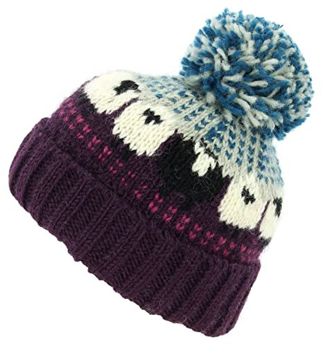 LOUDelephant Wollstrickmütze mit Bommel, Schaf, dunkelrosa, Einheitsgröße