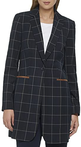 Tommy Hilfiger Damen Business Jacke mit schmeichelnder Passform und EIN-Knopf-Verschluss Blazer, Mitternacht/Grau, Mehrfarbig, 40