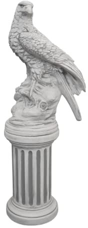 gartendekoparadies.de Imposanter Adler auf Rund-Sockel, Steinfigur, H. 117 cm, 84 kg, Grau, frostsicher aus Steinguss für Außenbereich