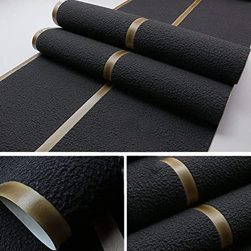 EEYZD Papier peint épais non tissé imitation peau de daim, rouleau de papier peint floqué moderne 3D, non auto-adhésif, adapté pour chambre à coucher, salon, fond TV,Noir,0.53m x 10m