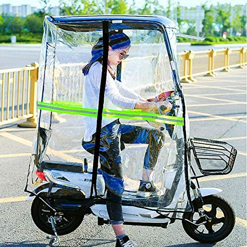 Electric Cycling Bike Rain Canopy Cover - Universal Fully Enclosed Motor Scooter Transparent Curtain with Sunshade and Rearviewmirror - Ideal Mobility Scooter Sunshade Rain Cover in White
