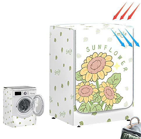 Highdi Funda de Lavadora Cubierta Impermeable, Secadoras de Carga Frontal Protector Exterior Cubierta a Prueba de Polvo (Capacidad S 4,5~7,5kg,Girasol)