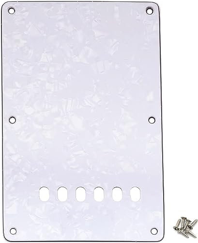 Electric Guitar Backplate, 6 Hole Vintage Style Back Plate Tremolo Cavity Cover with Pickguard Screws, Fit ST Style Electric Guitar (Pearl White)