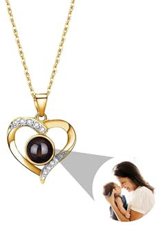 Personalisierte Foto Halskette Projektion Kette mit Bild im Stein, Projektionskette mit Foto 925 Silber Herz Anhänger Ich liebe dich Schmuck Geschenke für Freundin Mutter Ehefrau