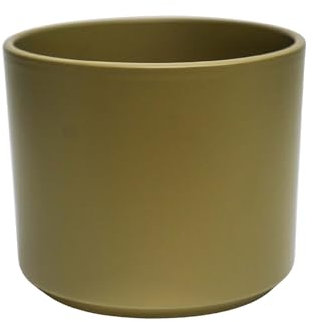 Ivyline Prague Planter in Olive with Waterproof Exterior and Cylindrical Shape - Matte Finished Flower Pot - Modern Home Decoration - H18 x D20 cm