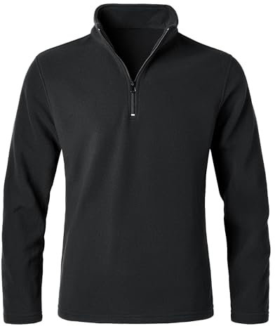 Oralidera Herren Fleece-Sweatshirt Langarm Fleecepullover Troyer mit Viertel-Reißverschluss Winterpullover Fleecejacken Pulli Pullover mit Stehkragen, Schwarz, L