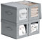 DIMJ 4 Pack Storage Boxes with Lid, Large Foldable Storage Bins with Transparent Window Fabric Storage Basket with Handle, Wardrobe Storage Organiser for Clothes, Toys, Books, Closet (Grey)