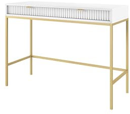 BETTSO - Nova T-104 - Konsolen - Schminktisch - Beistelltisch - Kommode - Deko Wohnzimmer - Wohnzimmertisch - mit 2 Schubladen - Geriffelt, Schmal - Glamour - Weiß - mit goldenen Griffen