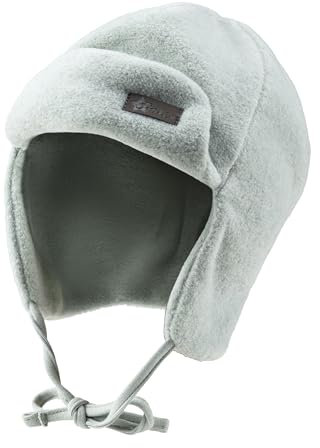 Sterntaler Fliegermütze einfarbig aus weichem Fleece - Jungen Holzfällermütze mit angeschnittenen Ohrenklappen und Bindeband - Kinder Wintermütze, gefüttert mit Microfleece - steingrün, 45