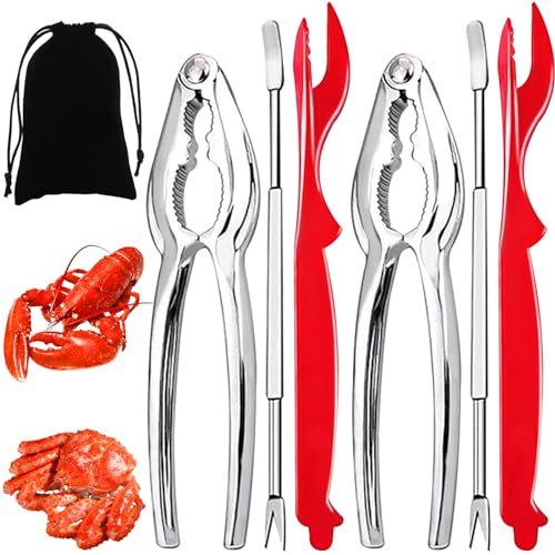 Artcome Artcom 7-teiliges Meeresfrüchte-Werkzeug-Set – 2 Krabben-Knallbonbons, 2 Hummer-Schaler, 2 Krabbengabeln, 1 Aufbewahrungstasche