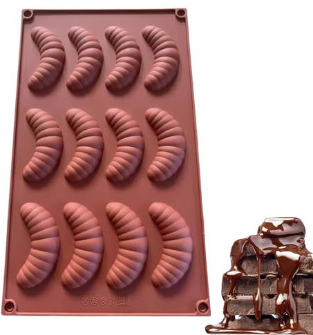 Süßigkeitenformen aus Silikon, Schokoladenformen, Eiswürfelformen, leichte Süßigkeitenformen, Energieriegel, Schokoladenformen, 12 Mulden, glatte Croissant-Raupen-Backform für Snacks und Trüffel, 2