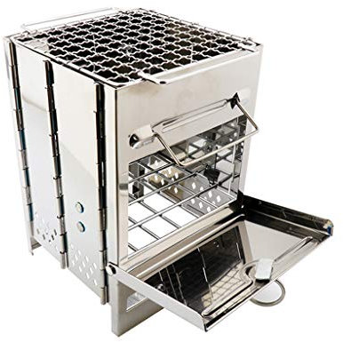 CRBUDY Tragbarer, zusammenklappbarer Outdoor-BBQ-Grill aus rostfreiem Stahl, Holzkohlegrill