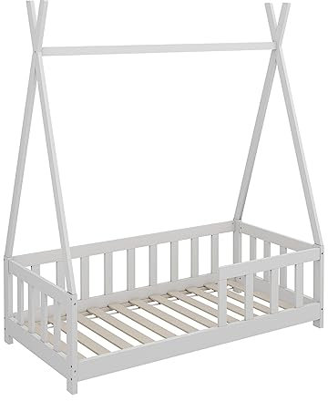 VitaliSpa Kinderbett Susanna, Kinderbett Tipi, Weiß, 70x140 cm mit Rausfallschutz