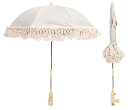 Paraguas para Cochecito de bebé, Diseño de Encaje con Sombrilla de ángulo Ajustable para Cochecitos, Sillas de Playa, Tela Ideal para Bebés (Paraguas beige)
