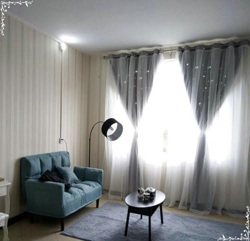 Beydodo Vorhang Blickdicht Ösen 2er Set 96x115CM, Verdunkelungsvorhang Kinderzimmer Sternenhimmel Doppellagig Romantisch Polyester Gardinen Verdunkelnd Kinderzimmer Wohnzimmer Grau