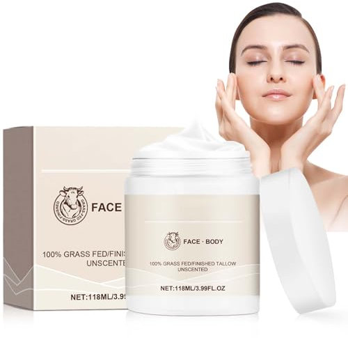 Beef Tallow Creme, 118ml Natürliche Grasfutter Rindertalg Balm zur Hautpflege Gesicht und Körper Beef Tallow Feuchtigkeitscreme Natürliche Lotion Tallow Creme Feuchtigkeitscreme für Empfindliche Haut