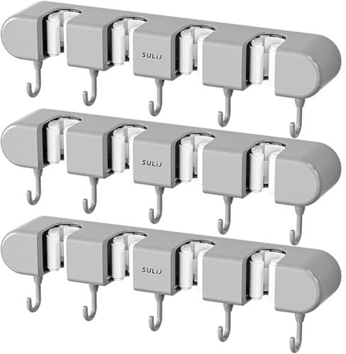 camouflage net 3Pcs Broom Mop Holder with Hooks Non Perforated Broom Storage Rack Adhesive Design Mop Broom Organizer Wall Mounted Mop Holder Hanger for Bathroom Kitchen Garage