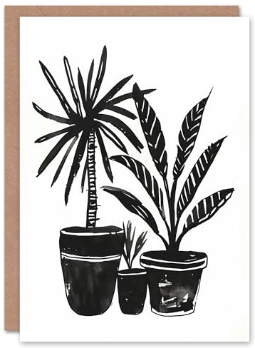 Artery8 Greeting Card Plant Lover Black White Houseplants Watercolour Blank For Him Or Her Art Birthday Card