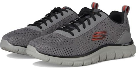 Skechers Men's Track Leshur Sneaker, Charcoal Mesh/Synthetic/Orange Trim, 10.5 UK