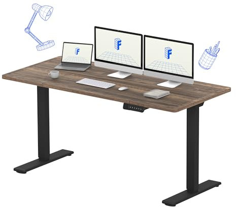 FLEXISPOT Bureau Assis Debout 160x70 avec 2 Moteurs Puissants, Charge 120kg, Bureau Électrique avec Fonction Mémoire (Cadre Noir+Plateau Marron)