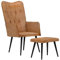 Myheimly Sessel mit Hocker, Stuhl für Wohnzimmer Schlafzimmer Lounge, Polsterstuhl zum Lesen Fernsehen Entspannen, Relaxstuhl TV Sessel, Echtleder Canvas Sessel Braun,Segeltuch