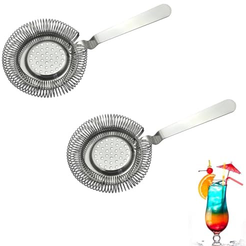 2Pcs Cocktail Strainer, Colador de Cóctel, Colador para Bar de Acero Inoxidable, Colador para Coctelería, Con Muelle Espiral Extraíble, Filtros para Cócteles, Para Bar Restaurante Casa (Plata)