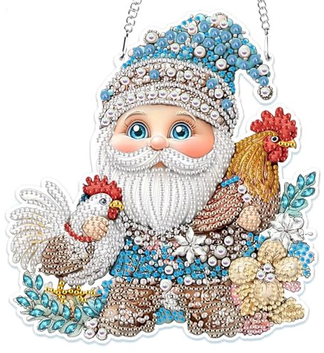 MOGTAA 5D Diamond Painting Anhänger, Zwerg und Huhn Diamond Painting mit Kette Kinder Erwachsene, Tiere Diamant Painting Fensterbilder, Hängende Ornament Set für Wand Und Eingang Decor
