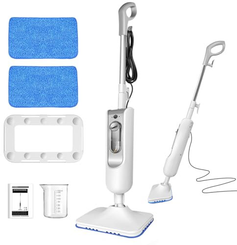 Steam Mop for Floor Cleaning, 2-Speed Adjustment Steam Multi Purpose Handheld Steamer Cleaner Detachable for Laminate, Carpet, Tile Hard Floor Grout w/ 2 Washable Pads, 15.75ft Cord, 13.53oz Tank
