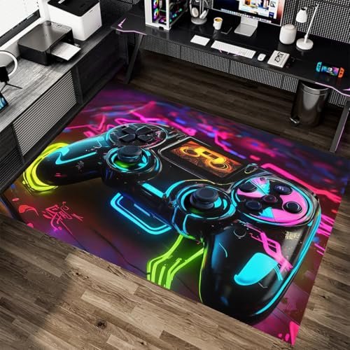 Teppich Teenager Bereich Teppich Gaming Neon Teppich Gaming Stuhl Teppich Game Controller Videospiele Teppich für Kinderzimmer Waschbar Gamer Teppich Spielkonsole Dekoration, 120x180 cm, Color 2