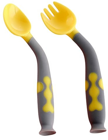 Toyvian Babybesteck Set Gebogen Löffel Gabel Esslernset Rutschfest -frei Lebensmittelecht Komfortabel Für Junge Mädchen Füttern Training Gebogenes Lernbesteck Gelb