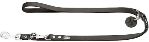 HUNTER verstellbare Hundeführleine aus Leder, Farbe: steingrau, besonders belastbar, 3-Fach verstellbar, mit Leder-Schlüsselanhänger, Made in Germany, Größe: 13/200