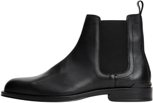 Tommy Hilfiger Uomo Stivaletti Chelsea Corporate in Pelle, Nero (Black), 41