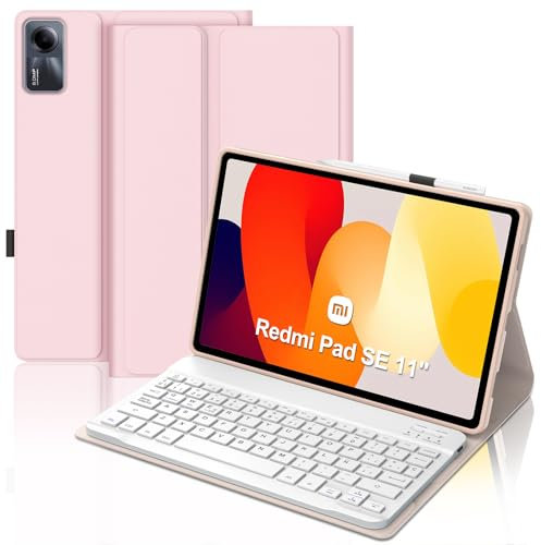 FOGARI Teclado para Redmi Pad SE 11 2023, Funda Teclado Redmi Pad SE 11 2023, Español Ñ Teclado Bluetooth Extraíble Magnético para Xiaomi Redmi Pad SE 11, Rosa