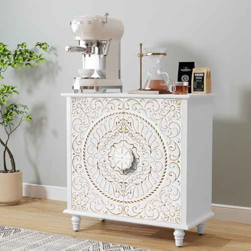 HOLTICO Sideboard Wohnzimmer, Küchenschrank Kommode mit 2 Türen Buffetschrank Aufbewahrungsschrank für Wohnzimmer, Küche, Esszimmer Weiß