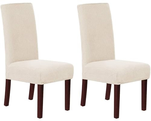 HOMECOVER Stuhlhussen 2er Set, Stretch Jacquard Stuhlbezug Stuhlhussen für Esszimmerstühle Universal Abnehmbarer Stuhlbezug Für Esszimmer Hotel Küche-Beige-2er Set