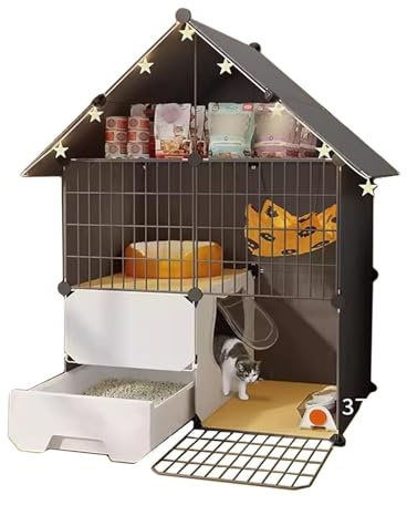 Großer Katzenkäfig mit Hängematte – Abnehmbares Laufgitter aus Metalldraht, ideal für Katzen, Kaninchen, Meerschweinchen und Chinchillas, inklusive Katzentoilette für einfache Wartung