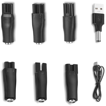 8-Piece Electric Shaver Charger Kit - Power Cord Replacement Charger 5V USB Adapter Set for Electric Hair Clippers, Beard Trimmers, Shavers, Bathroom and Travel Essential, Long Tweezers Aquarium