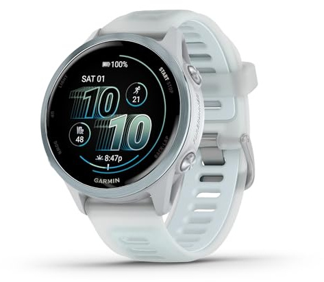 Garmin® Forerunner® 570, 42mm, Advanced GPS Running and Triathlon Smartwatch, AMOLED Display, Training and Recovery Features, Cloud Blue Aluminum with Translucent Whitestone/Band