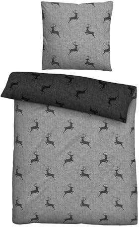 biberna Baumwoll-Satin Bettwäsche 0614609 Hirsch 1x 155x220 cm + 1x 80x80 cm, sturmgrau