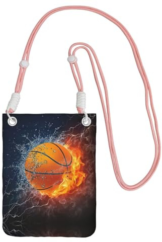 ZHAOUR Sac à bandoulière universel noir pour téléphone – Ballon de basket léger sur le feu et éclaboussures de flamme d'eau (sac à main, parfait pour le shopping et les activités de plein air, rose
